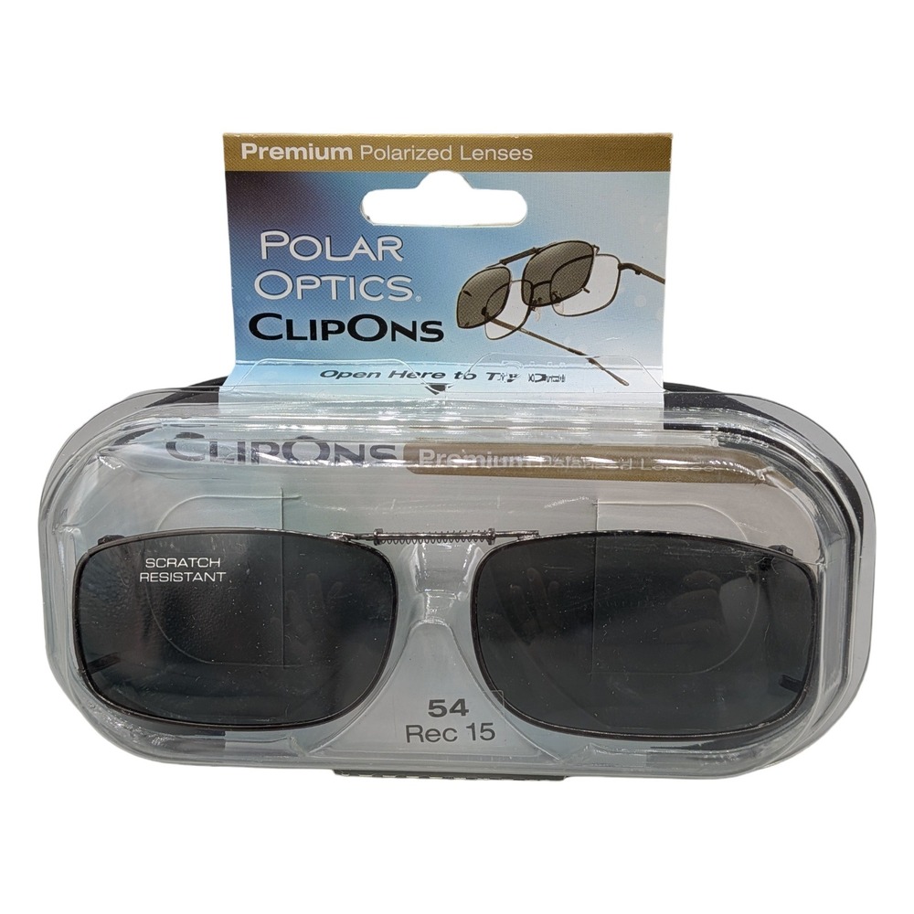 Polar Optics ClipOn Premium Polarized Sunglasses 54 Rec 15 Gray Lens Hard Case
